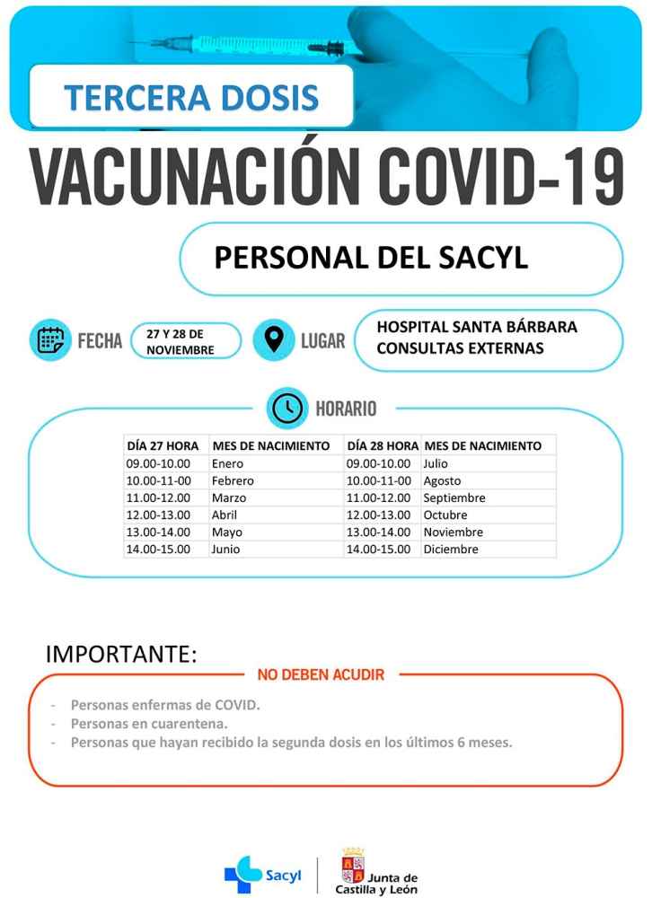 Tercera dosis de vacuna Covid 19 para Sacyl