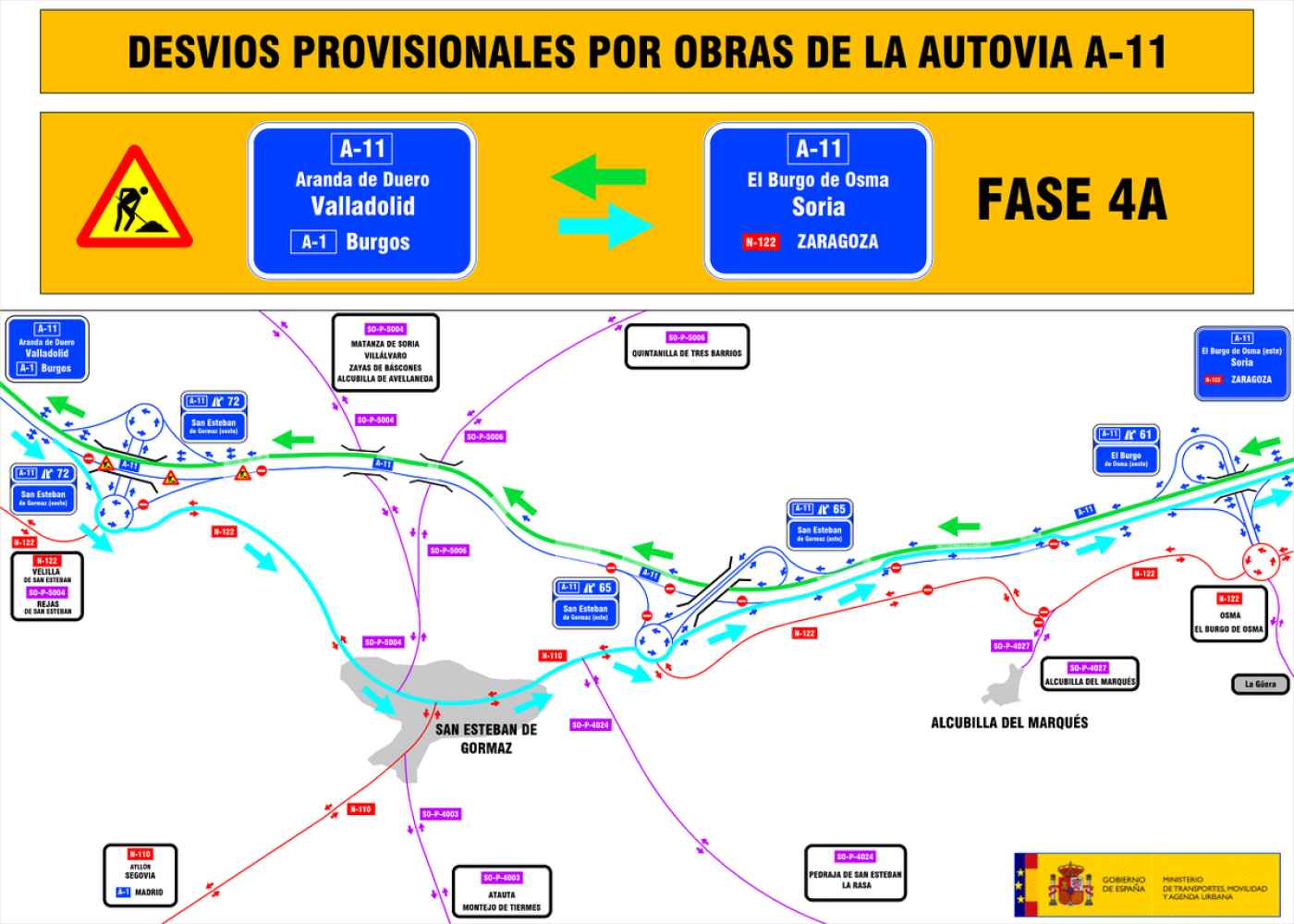Cambios en tráfico por obras de A-11 en San Esteban Cambios en tráfico por obras de A-11 en San Esteban