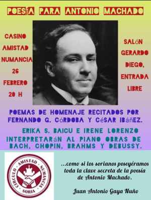 Recital de poesía y música en el Casino para homenajear a Antonio Machado Recital de poesía y música en el Casino para homenajear a Antonio Machado