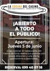 Reapertura, con nueva dirección, del bar-restaurante del Casino de Soria