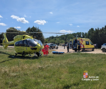 Evacuado en helicóptero sanitario un motorista herido en pista forestal en Berlanga de Duero