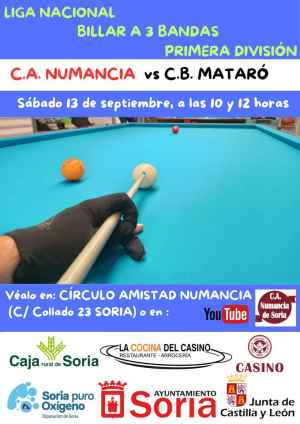 El Círculo Amistad Numancia abre temporada en Soria frente al potente Club Billar Mataró
