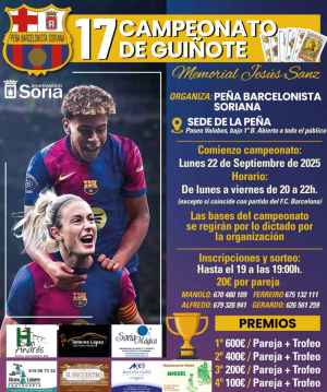 La Peña Barcelonista Soriana reparte 1.300 euros en premios en su campeonato de guiñote La Peña Barcelonista Soriana reparte 1.300 euros en premios en su campeonato de guiñote