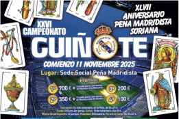 La Peña Madridista Soriana organiza XXVI edición de Campeonato de Guiñote La Peña Madridista Soriana organiza XXVI edición de Campeonato de Guiñote