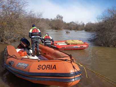 Los bomberos de Soria garantizan suministro de alimento a ganado aislado por inundaciones en Garray