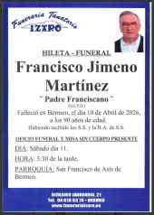 Fallece en Bermeo el franciscano Francisco Jimeno