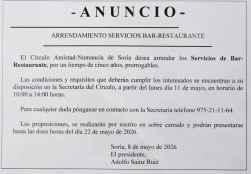 El Casino de Soria arrienda los servicios de bar-restaurante