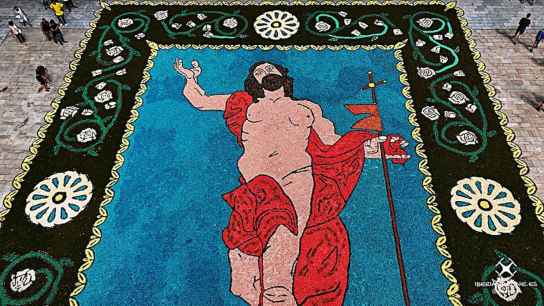 Las alfombras florales del Corpus 2025 en El Burgo, desde el cielo