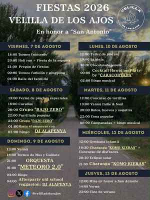 Velilla de los Ajos publica el programa de sus fiestas patronales