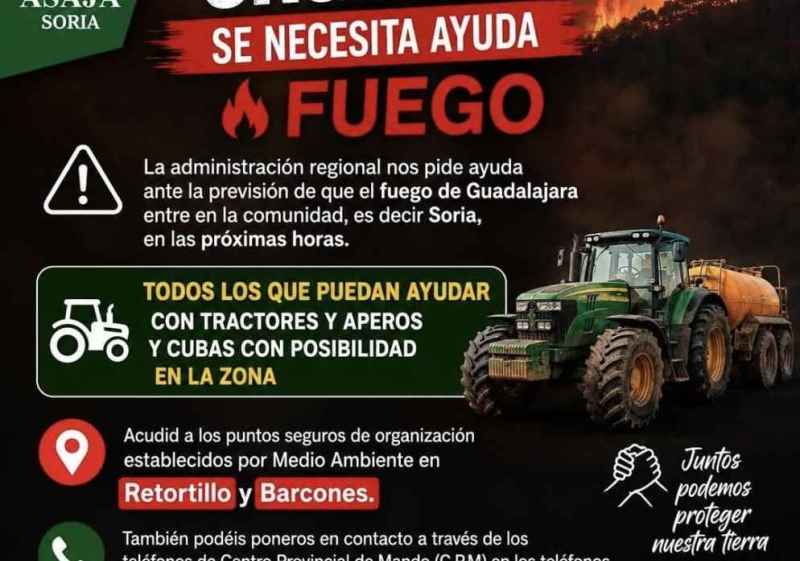 ASAJA urge colaboración a agricultores para frenar incendio en sur provincial