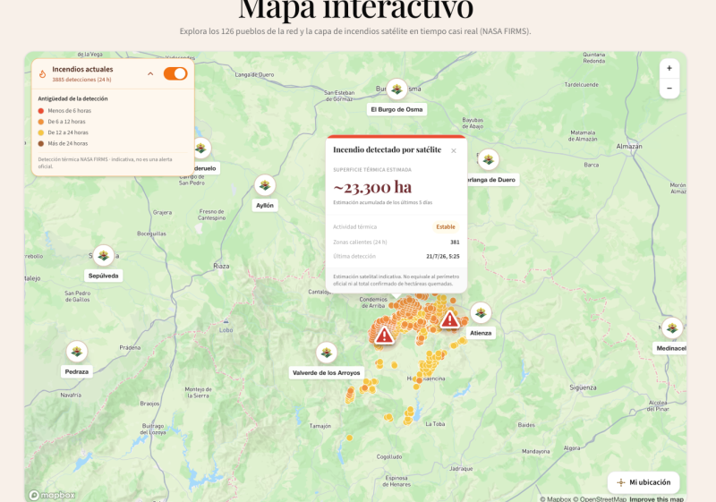 Los Pueblos más Bonitos de España incorporan a sus mapas seguimiento de incendios 