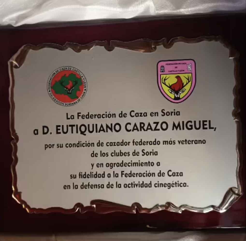 Reconocimiento al cazador federado más veterano de Soria