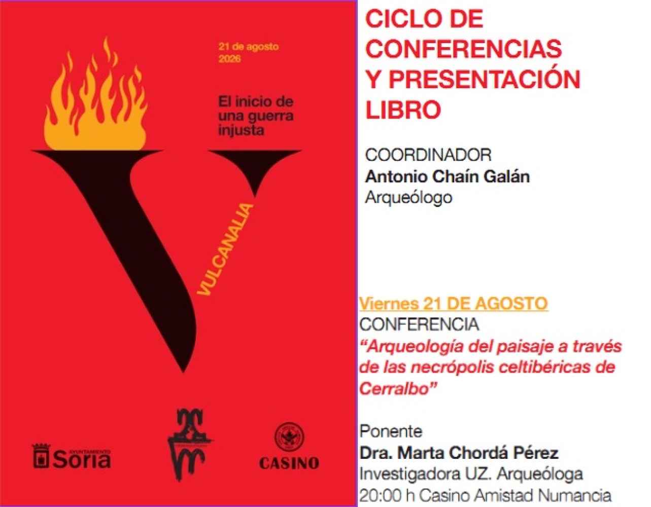 Conferencia y presentación de libro por la Vulcanalia en el Casino de Soria