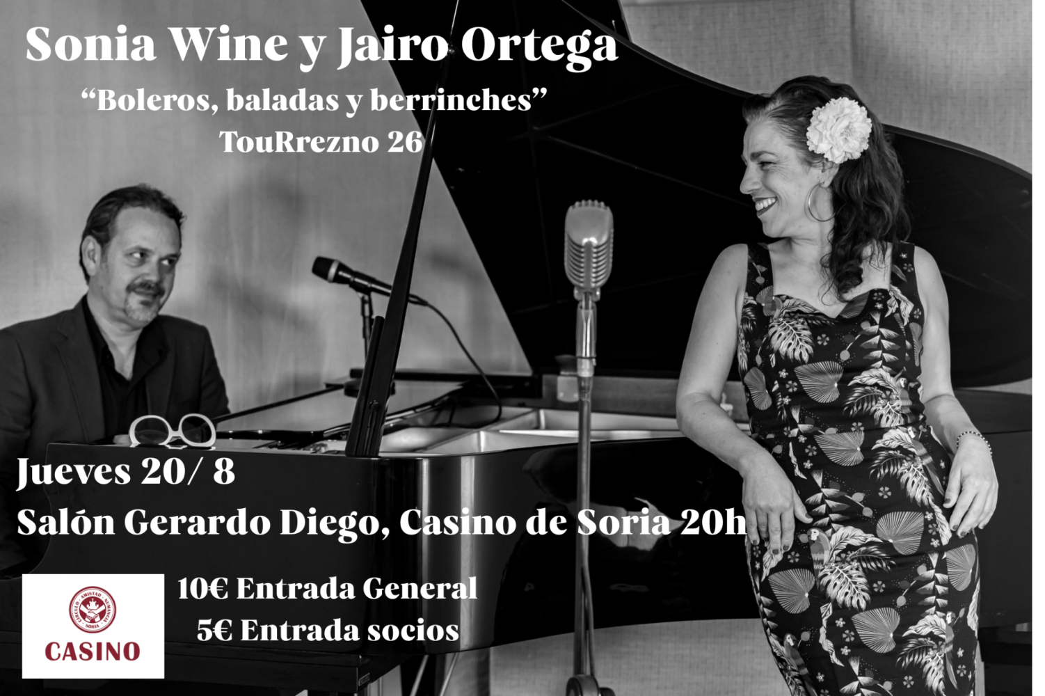 Concierto de "boleros, baladas y berrinches" en el Casino de Soria