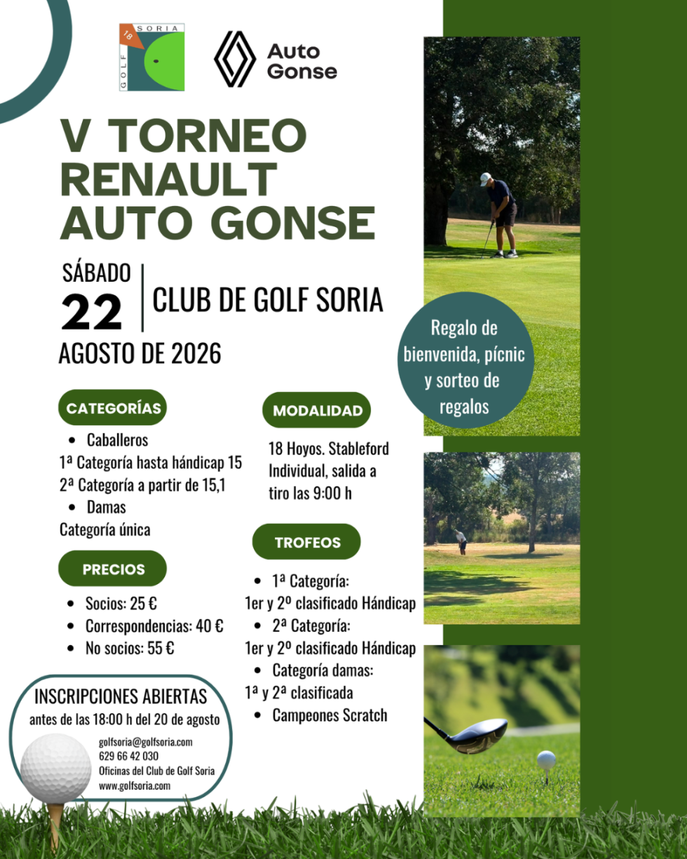 El V Torneo Renault Auto Gonse se celebra el sábado en Club de Golf Soria