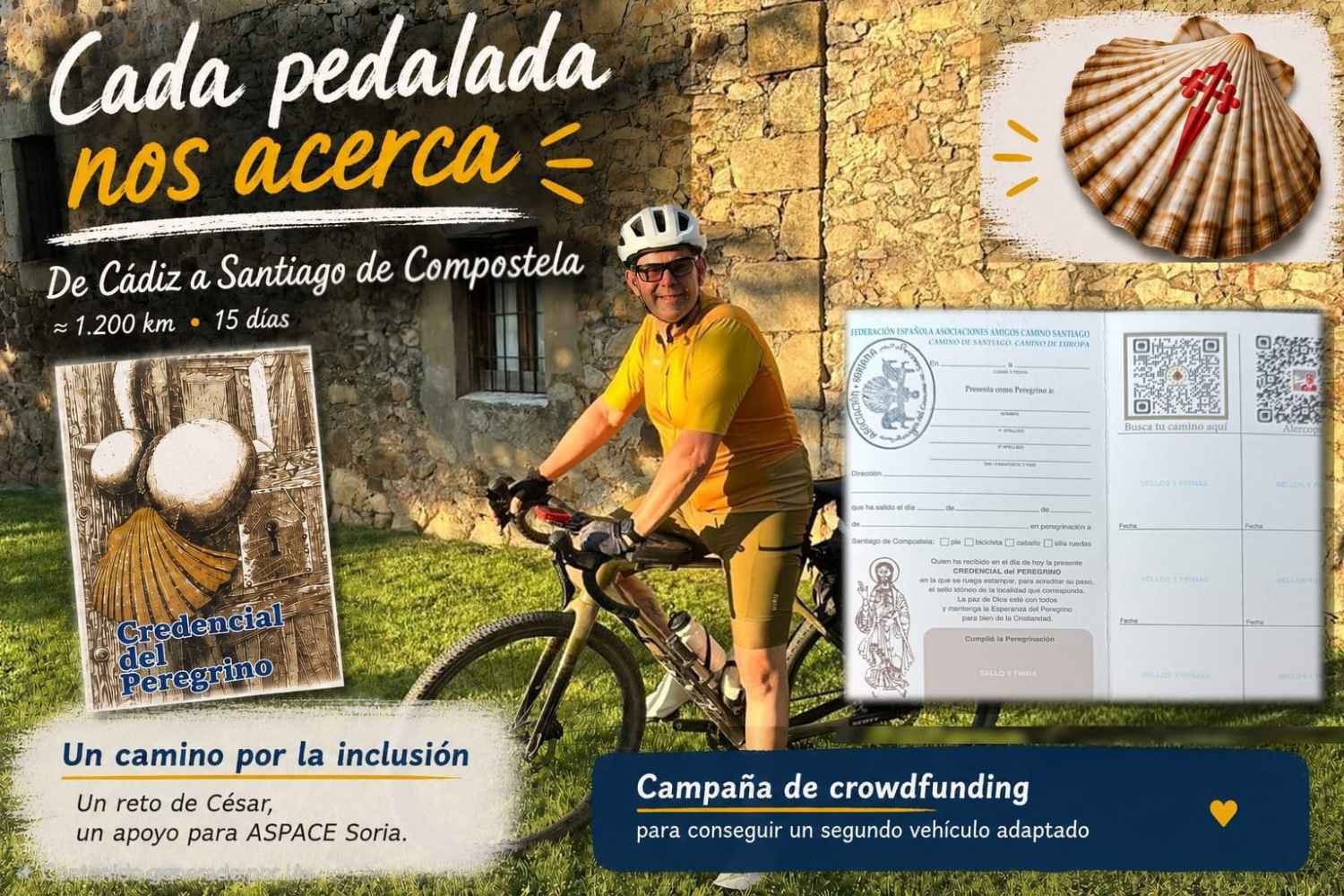 Pedaladas de Cádiz a Santiago para ayudar a ASPACE Soria a conseguir un segundo vehículo adaptado