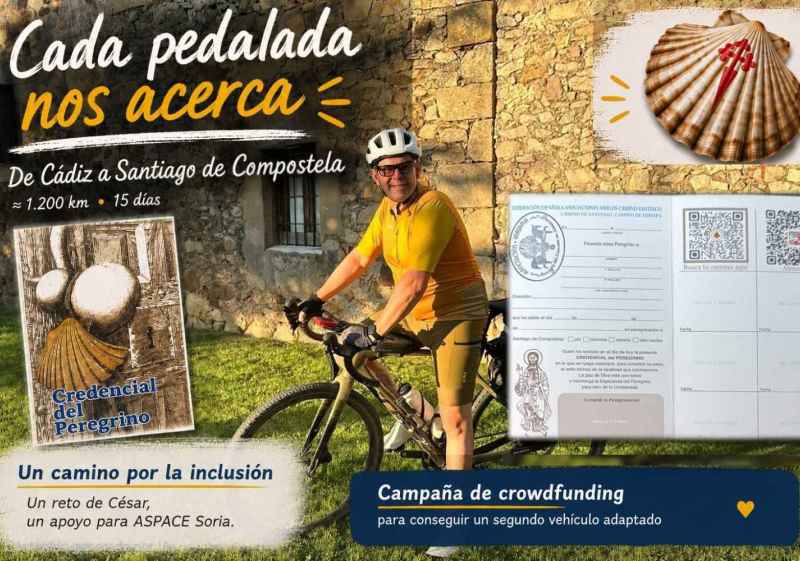 Pedaladas de Cádiz a Santiago para ayudar a ASPACE Soria a conseguir un segundo vehículo adaptado