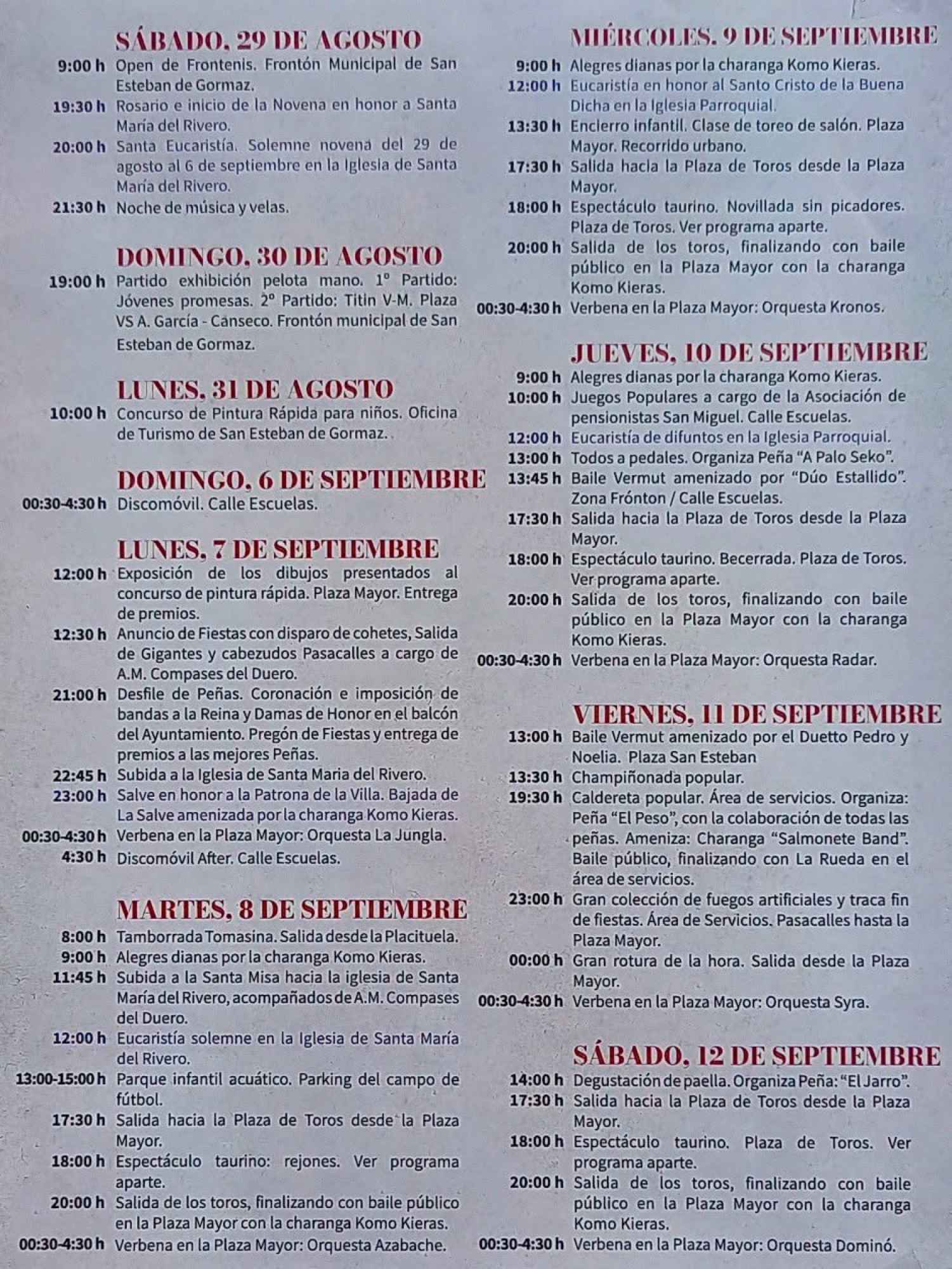 Programa oficial de las fiestas patronales de San Esteban de Gormaz