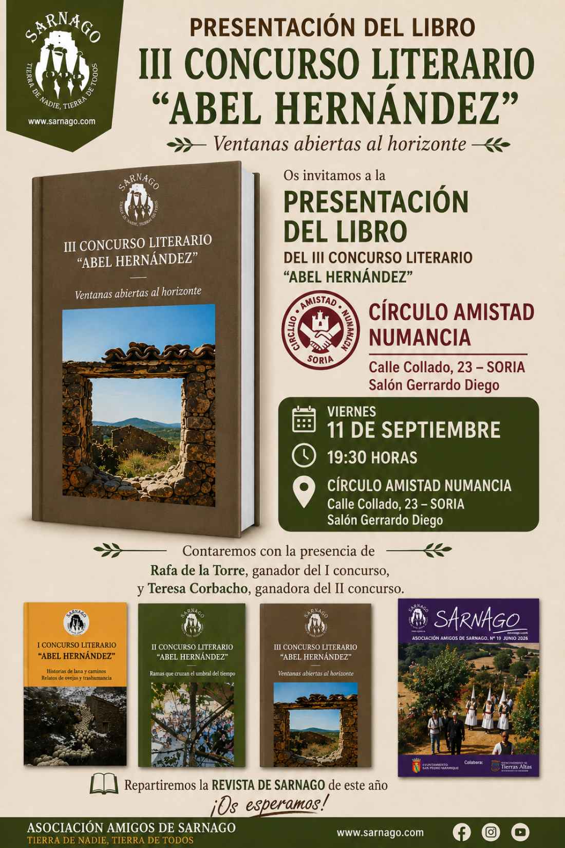 Sarnago presenta tercer libro surgido de certamen que une literatura, territorio y mundo rural