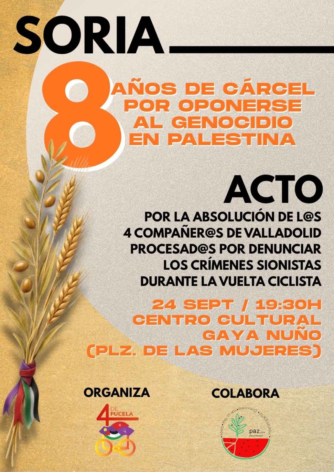 Jornada de solidaridad en Soria en apoyo a jóvenes que protestaron en Vuelta Ciclista contra genocidio en Palestina