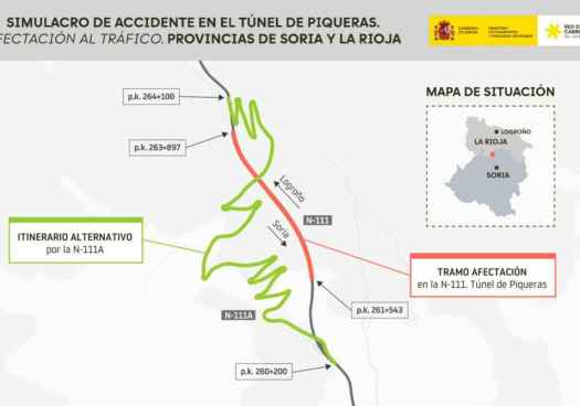 Simulacro de accidente en el túnel de Piqueras de la N-111 entre Soria y La Rioja 