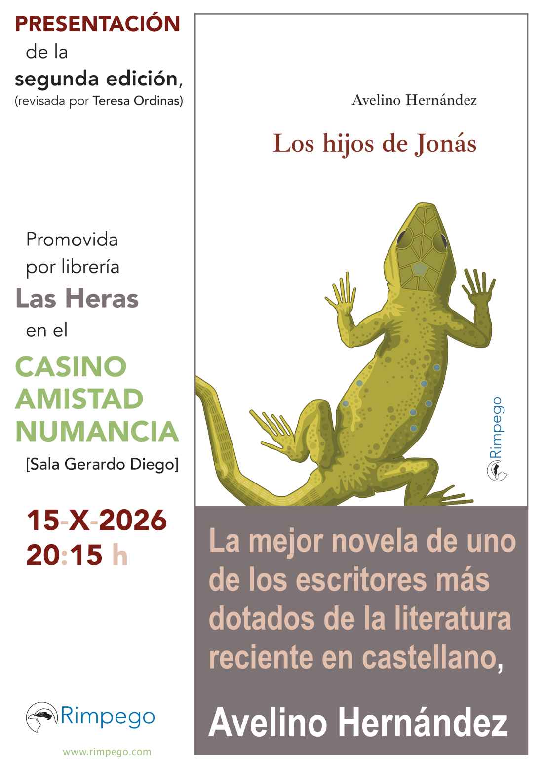 Presentación de "Los hijos de Jonás", de Avelino Hernández, en el Casino de Soria